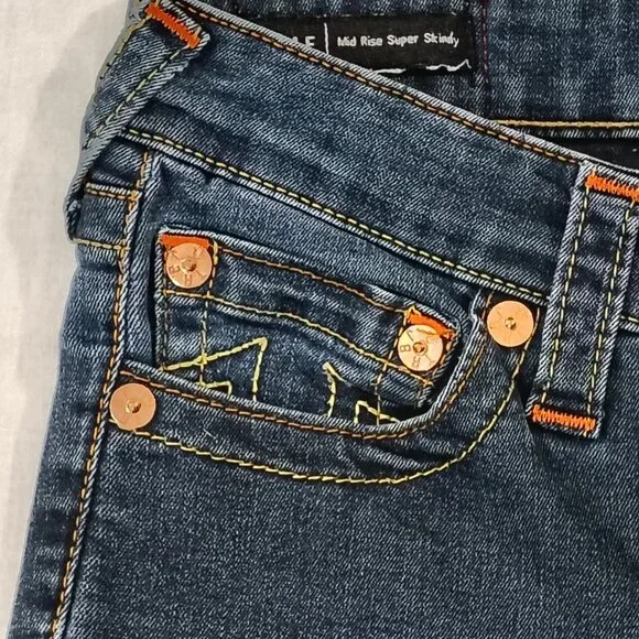 True Religion Halle Super Skinny Jeans Womens Size 31 Mid Rise Denim Blue - Picture 5 of 16
